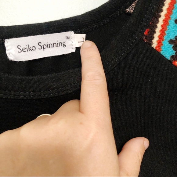 Seiko Spinning Black Retro Print Baseball Tee EUC - Picture 5 of 7